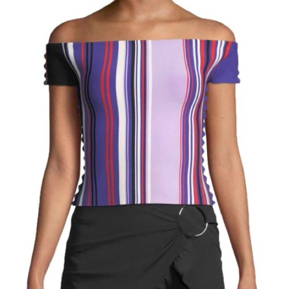 Opening Ceremony Sapphire Red Purple Stripe Off Shoulder Top Medium